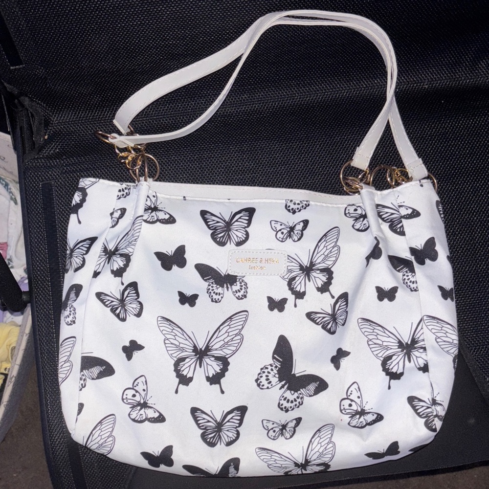 White Butterfly Print Women's Bag